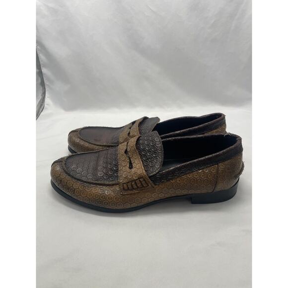 Cerruti Bespoke Leather Italy‎ Hexagon Pattern Loafers Dress Shoes Men’s 10.5 main image 10
